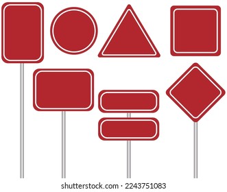 Empty red road signs. Traffic sign set isolated on white background