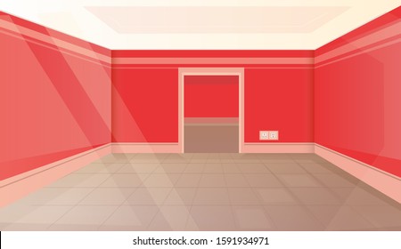 Empty red room. The inner space of the box. 