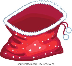 Saco vermelho vazio para presentes. Saco do Papai Noel isolado no fundo branco