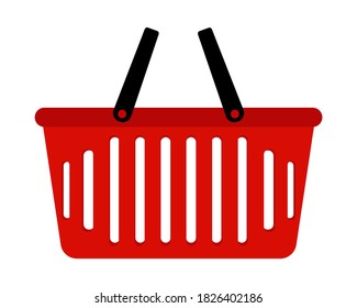 Cesta de compras roja vacía aislada en un fondo blanco. Cesta del supermercado. Icono de la canasta de compras. Ilustración del vector
