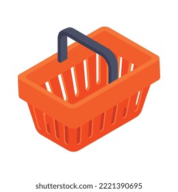 Empty red shopping basket isometric icon on white background 3d vector illustration