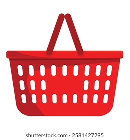 Empty red shopping basket standing on white background, perfect illustration for e commerce or retail related content