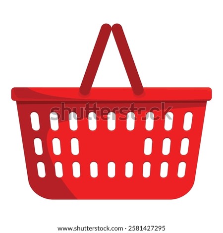 Empty red shopping basket standing on white background, perfect illustration for e commerce or retail related content
