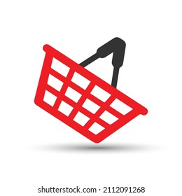Empty red shopping basket, vector on white background