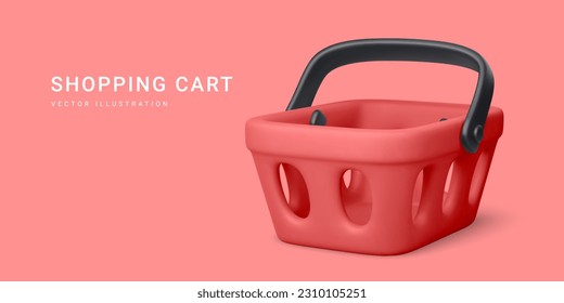 Empty red shopping cart isolated on light background. Vector illustration