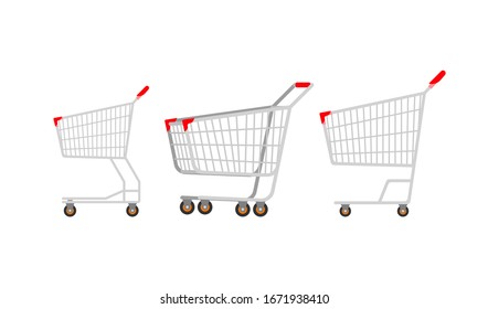 Empty red shopping cart realistic decorative icon isolated on white background. Vector illustration.