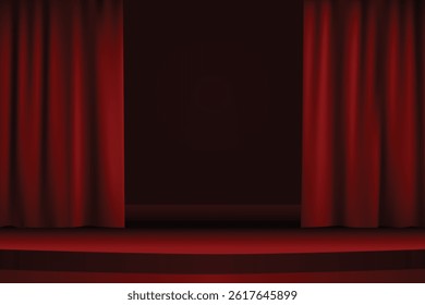 Empty red stage with curtain, theatre scene, red product background, event theatre, vector illustration design for presentation, backdrop, EPS10