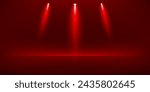 Empty Red studio room background. Empty room with spotlight effect. Use for product display presentation, cosmetic display mockup, showcase, media banner, etc. Studio room concept. Vector illustration
