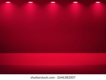Empty Red studio room background space for selling products on the website. Empty room with spotlight effect. Vector illustration.