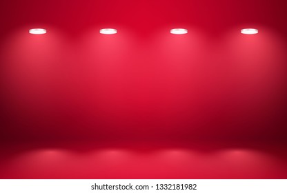 Empty red studio room interior. Clean workshop for photography or presentation. Vector illustration.