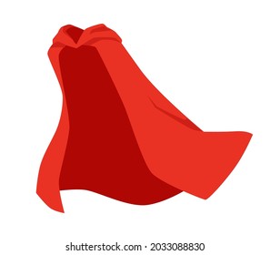 Empty red superhero man or woman cape cloth swells in wind, flat vector illustration isolated on white background. Red carnival costume of superhero mantle.