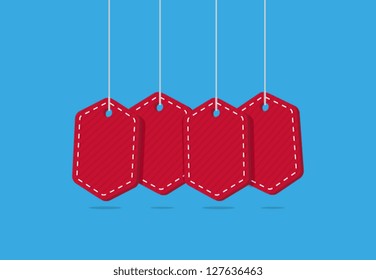 Empty Red Tags on Blue Background