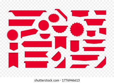 Empty red tags, price tags and banners. Bookmarks and badge templates. Web page design element