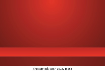 Empty red vector abstract mock up 3D stage studio background for product display. Showroom shoot render. Banner for advertise product on website. 