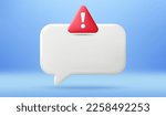 Empty reminder chat bubble. Push notice alert with danger icon. Phone 3d message template. Speech bubble with caution hazard. Warning chat box banner. Vector illustration background