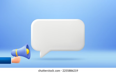 Empty reminder chat bubble. Push notice alert with megaphone offer icon. Phone 3d message template. Speech bubble with loudspeaker. Offer speaker chat box banner. Megaphone alert. Vector illustration