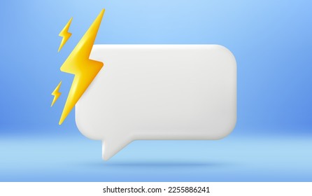 Empty reminder chat bubble. Push notice alert with power energy icon. Phone 3d message template. Speech bubble with lightning bolt. Electric power energy chat box banner. Vector illustration