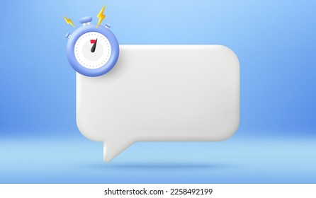 Empty reminder chat bubble. Push notice alert with timer icon. Phone 3d message template. Speech bubble with stopwatch. Time chat box banner. Vector illustration background