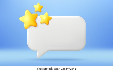 Empty reminder chat bubble. Push notice alert with stars icon. Phone 3d message template. Speech bubble with best rating. Favorite chat box banner. Vector illustration background