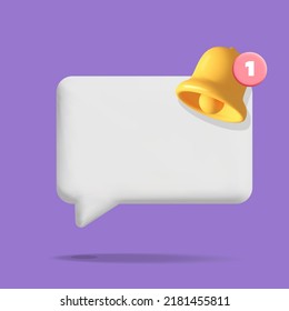 Empty Reminder Speech Bubble Notification With Yellow Bell With Red New Message Icon Design. Push Notification, Popup Notice, Email Web Symbol, Mobile Phone App Reminder With Cope Space Symbol.