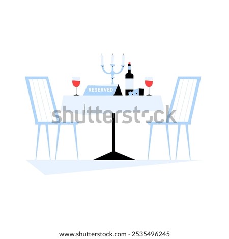 Empty Reserved Table With Candles And Wine Glasses In Flat Vector Illustration Symbolizing Dining, Reservation, And Romance, Isolated On White Background