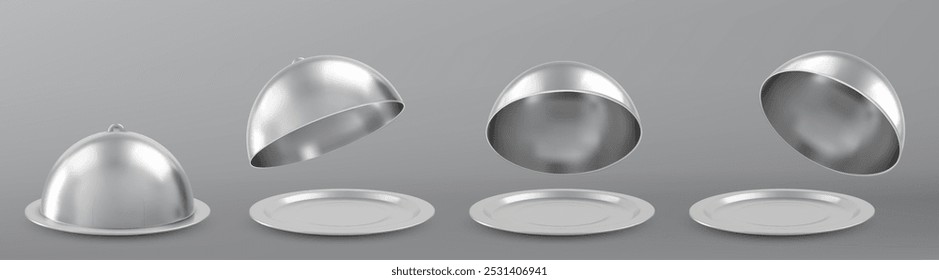 Empty restaurant cloche. Vector illustration over grey background.