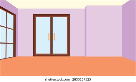 empty restaurant with door and large window vector design