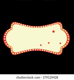Empty retro cinema billboard vector on black background. Cinema neon sign