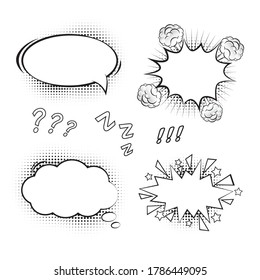 empty retro comic bubbles set with black halftone shadows vector illustration