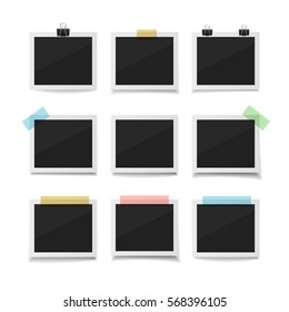 Empty retro photos isolated on white background. Set collection of photo frames. 