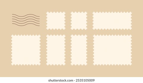 Empty retro postage frames for postcards and letters with perforated edges set.