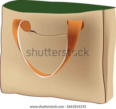 Empty reusable shopping bag with orange handles and green interior, promoting sustainability and eco conscious consumerism