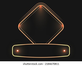 Empty Rhombus Frame Or Badge, Emblem Logo On Black Background.