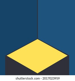 Empty rhombus podium color yellow.
Pedestal or yellow diamond stand on blue background. 

Mock up template for your design. Concept for advertising or product presentation.