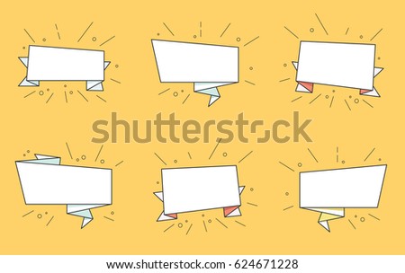 Empty ribbon banners. Retro vector bubbles set. Vintage hand drawn design elements. Template for banner, advertising, poster in pop art style on dot colorful background