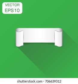 Empty ribbon icon. Business concept blank sticker label pictogram. Vector illustration on green background with long shadow.