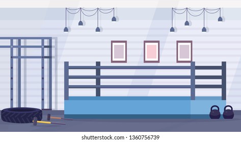 empty ring boxing arena for training in gym modern fight club interior design horizontal flat vector illustration