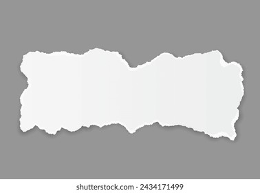 Empty ripped paper piece realistic vector illustration. Blank note sheet. Torn out page mockup design 3d object on grey background