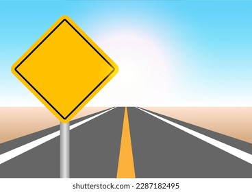 Empty Road Background. Asphalt Road to Nature with Traffic Sign. Road through the Countryside. Vector Illustration. 