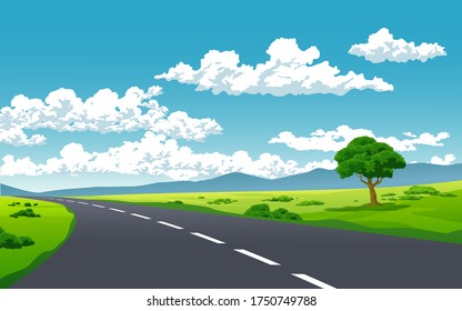 Spring Summer Road Mountain Illustration Cartoon Stock Vector (Royalty ...