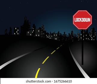 Camino vacío que lleva a una ciudad en régimen de bloqueo