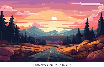 Empty road of mountain autumn illustrator