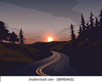 Empty road on sunset with trees