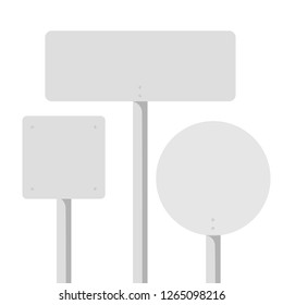Empty road sign banner template set isolated on white background. Rectangular square circle round communication board shape