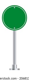 Señal de ruta vacía. Placa circular verde sobre un polo metálico