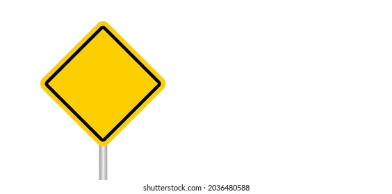 Empty road sign on blue Sky. Direction traffic yellow rhombus, square signs board. Flat vector pictogram. Forbid warning, allowed area pictogram. Construction caution signal icon.