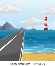 Camino vacío a través de la ilustración del océano