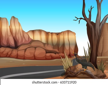 Carretera vacía en la ilustración del desierto occidental