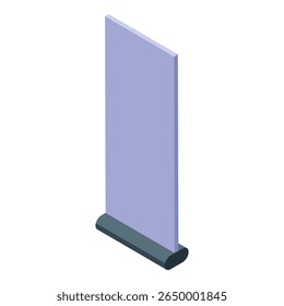 Empty roll up banner with purple surface ready for customization, perfect for presentations, marketing, and events