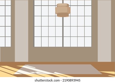 Empty room background, large light apartment interior with big window and lamp. Abstract studio, office, kitchen indoor Cartoon vector illustration